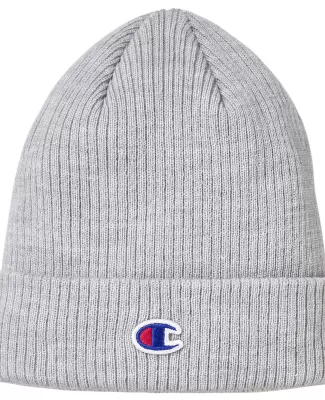 Champion Clothing CS4003 Cuff Beanie With Patch in Hthr oxford grey