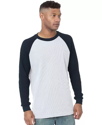 Bayside Apparel 8211 Men's Heavyweight Waffle Knit in White/ navy