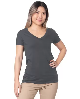 Bayside Apparel 5875 Ladies' Fine Jersey V-Neck T- in Charcoal