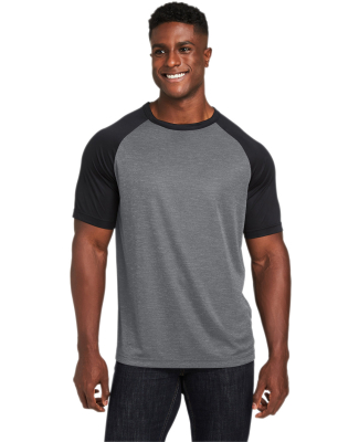 Team 365 TT62 Unisex Zone Colorblock Raglan T-Shir in Dk gry hth/ blk