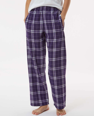 Boxercraft BY6624 Youth Polyester Flannel Pant in Purple/ wht pld