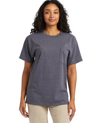 Hanes 5290P Unisex Essential Pocket T-Shirt in Charcoal heather