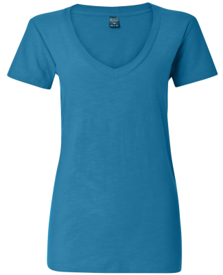 J America 8169 Ladies' V-Neck Slub T-Shirt in Oceanberry