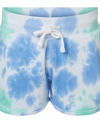 J America 8856 Ladies' Triblend Fleece Short in Lagoon tie dye