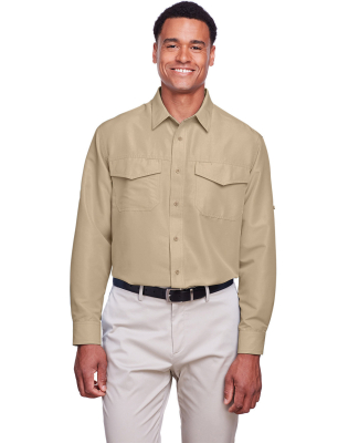 Harriton M580L Men's Key West Long-Sleeve Performa in Khaki