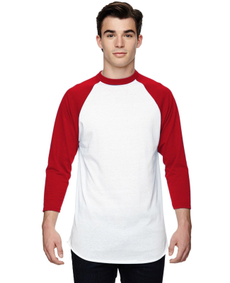 Augusta Sportswear 4420 Three-Quarter Sleeve Baseb in White/ red