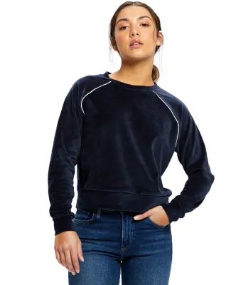 US Blanks US538 Ladies' Velour Long Sleeve Crop T- in Navy blue