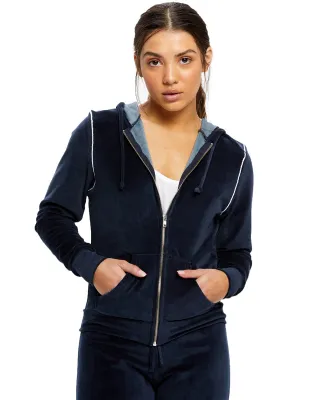 US Blanks US565 Ladies' Velour Full-Zip Hoodie in Navy blue