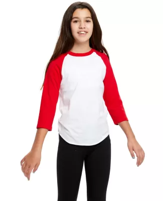 US Blanks US6601K Youth Baseball Raglan T-Shirt in White/ red