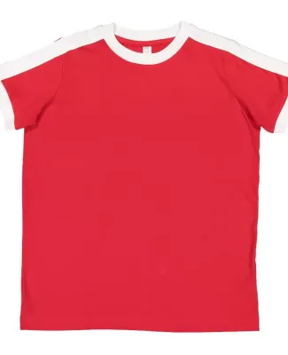 LA T 6132 Youth Soccer Ringer Tee RED/ WHITE