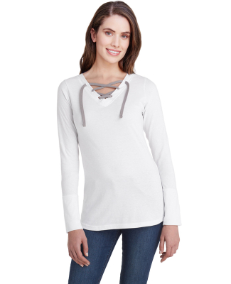 LA T 3538 Women's Fine Jersey Lace-Up Long Sleeve  in Blend wht/ titnm