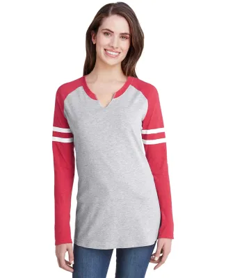 LA T 3534 Ladies' Gameday Mash Up Long-Sleeve T-Sh VN HTH/ VN RD/ W