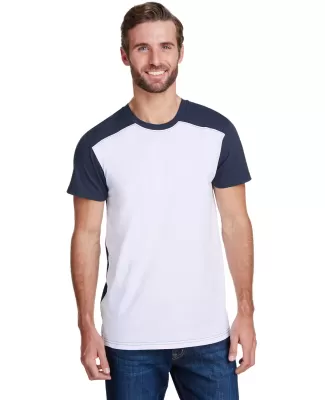 LA T LA6911 Men's Forward Shoulder T-Shirt WHITE/ NAVY