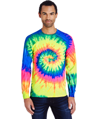 Tie-Dye CD2000 Adult 5.4 oz. 100% Cotton Long-Slee in Neon rainbow