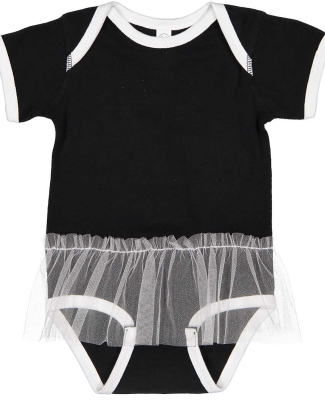 Rabbit Skins 4422 Infant Tutu Baby Rib Bodysuit BLACK/ WHITE