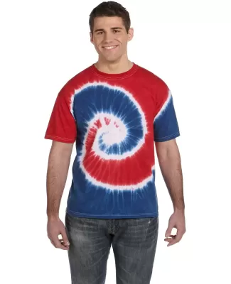 H1000 Tie-Dyes Adult Tie-Dyed Cotton Tee SPIRAL ROY/ RED