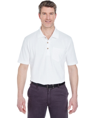 8534 UltraClub® Adult Classic Pique Cotton Polo w WHITE