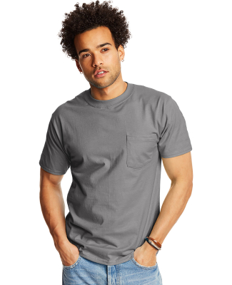 5190 Hanes® Beefy®-T with Pocket in Smoke gray
