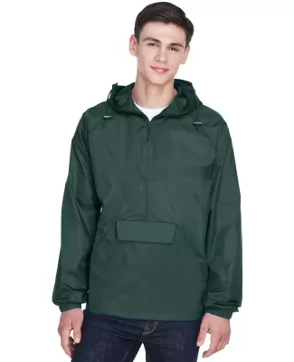 8925 UltraClub® Adult 1/4-Zip Hooded Nylon Pullov FOREST GREEN