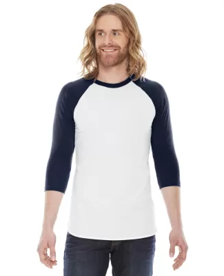 BB453 American Apparel Unisex Poly Cotton 3/4 Slee in White/ navy