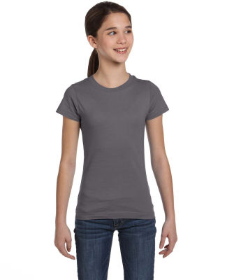 2616 LA T Girls' Fine Jersey Longer Length T-Shirt in Charcoal