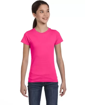 2616 LA T Girls' Fine Jersey Longer Length T-Shirt HOT PINK