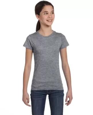 2616 LA T Girls' Fine Jersey Longer Length T-Shirt GRANITE HEATHER