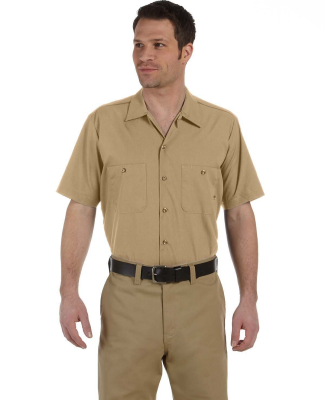 Dickies Short Sleeve Permanent Press Poplin Work S in Desert sand