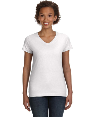 3507 LA T Ladies V-Neck Longer Length T-Shirt in White