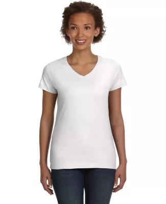 3507 LA T Ladies V-Neck Longer Length T-Shirt WHITE