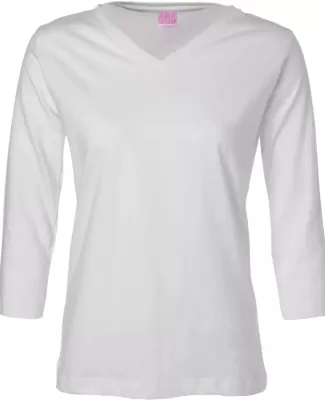 3577 LA T Ladies' V-Neck 3/4-Sleeve T-Shirt WHITE