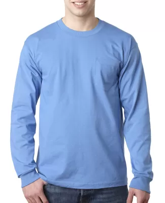 8100 Bayside Adult Long-Sleeve Cotton Tee with Poc in Carolina blue