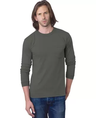 8100 Bayside Adult Long-Sleeve Cotton Tee with Poc in Charcoal