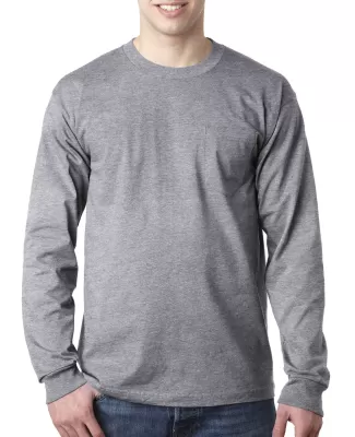 8100 Bayside Adult Long-Sleeve Cotton Tee with Poc in Dark ash