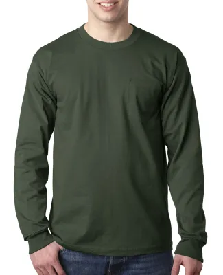 8100 Bayside Adult Long-Sleeve Cotton Tee with Poc in Forest green