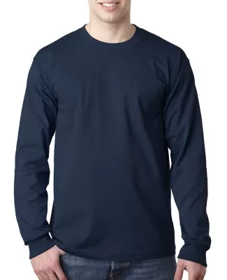8100 Bayside Adult Long-Sleeve Cotton Tee with Poc in Navy