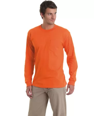 8100 Bayside Adult Long-Sleeve Cotton Tee with Poc in Bright orange