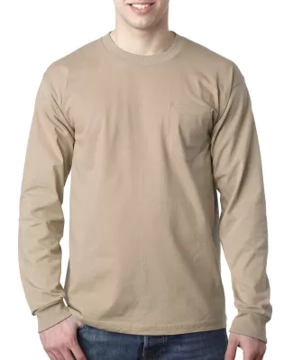 8100 Bayside Adult Long-Sleeve Cotton Tee with Poc in Sand