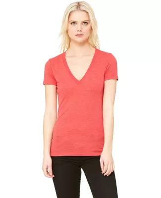 BELLA 8435 Womens Fitted Tri-blend Deep V T-shirt in Red triblend