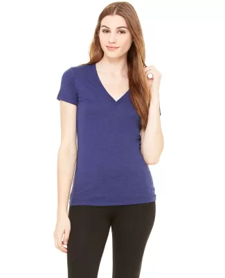 BELLA 8435 Womens Fitted Tri-blend Deep V T-shirt in Navy triblend