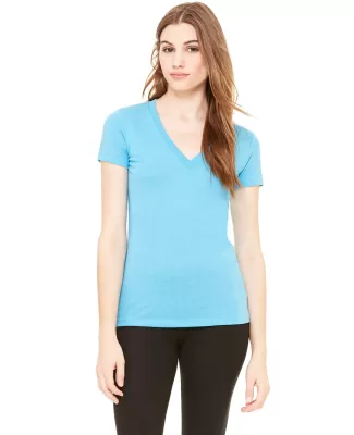 BELLA 8435 Womens Fitted Tri-blend Deep V T-shirt in Aqua triblend