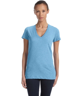 BELLA 8435 Womens Fitted Tri-blend Deep V T-shirt BLUE TRIBLEND