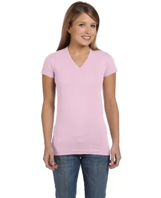 L3607 LA T Juniors' Fine Jersey V-Neck Longer Leng PINK