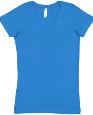 L3607 LA T Juniors' Fine Jersey V-Neck Longer Leng COBALT