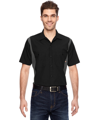 LS524 Dickies Adult Industrial Color Block Shirt in Black/ charcoal