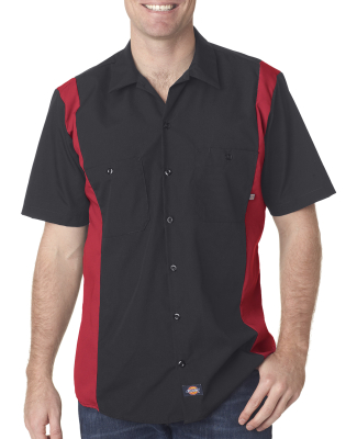 LS524 Dickies Adult Industrial Color Block Shirt in Black/ eng red