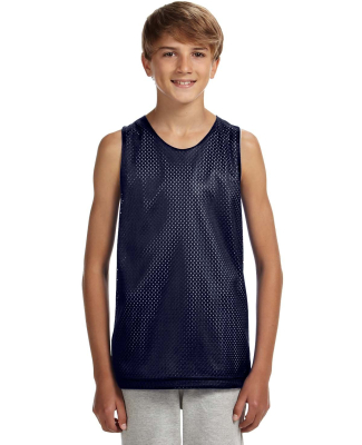 N2206 A4 Youth Reversible Mesh Tank in Navy/ white