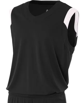 N2340 A4 Adult Moisture Management V-neck Muscle BLACK/ WHITE