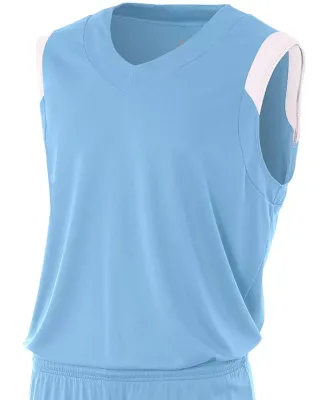 N2340 A4 Adult Moisture Management V-neck Muscle LT BLUE/ WHITE