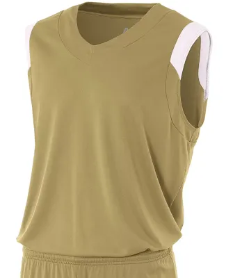 N2340 A4 Adult Moisture Management V-neck Muscle VEGAS GOLD/ WHT